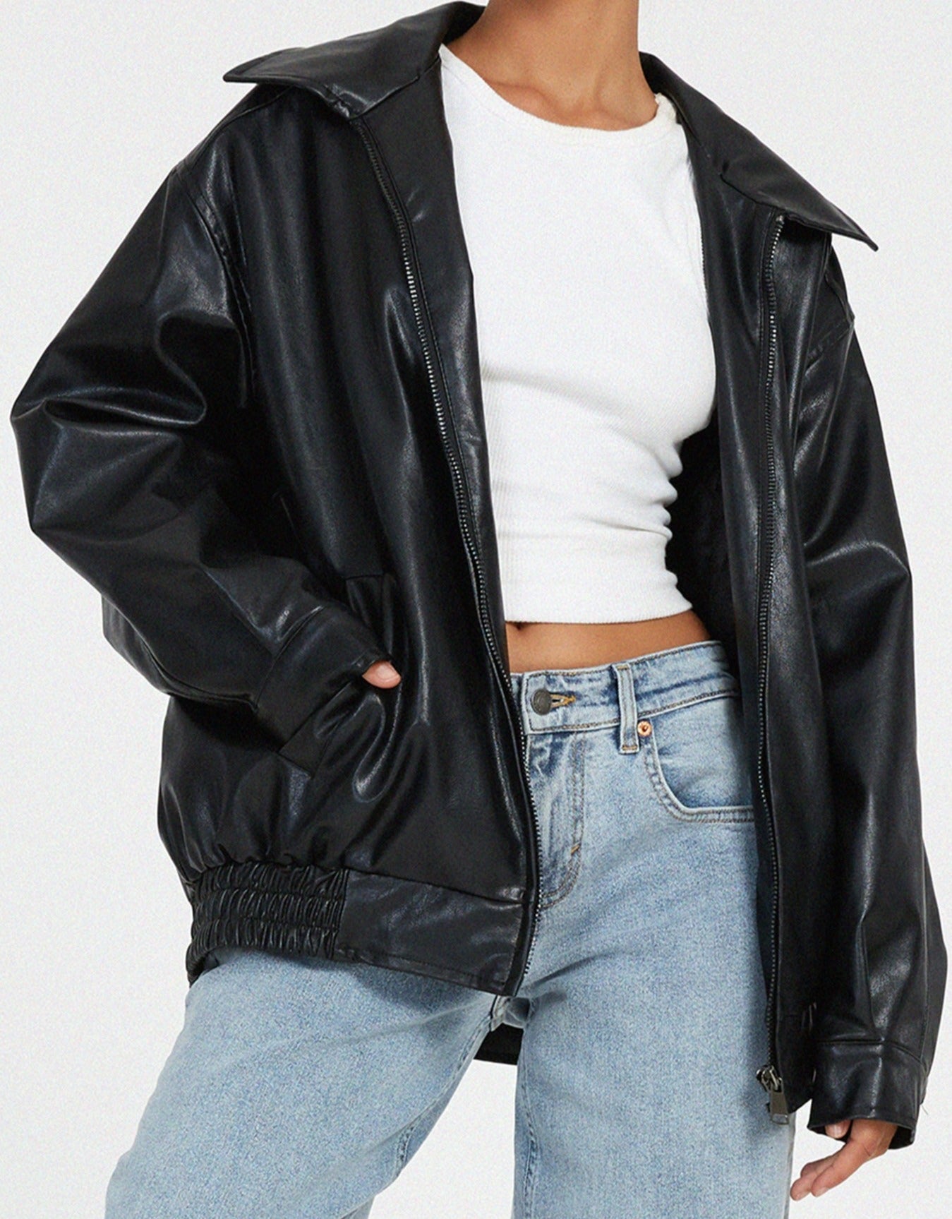 Women’s Oversized Leather Jacket | PU Faux Leather Biker Style