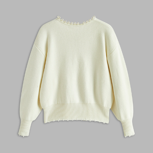 Women’s Pearl Trim Cardigan | Ripped Hem Knit Sweater