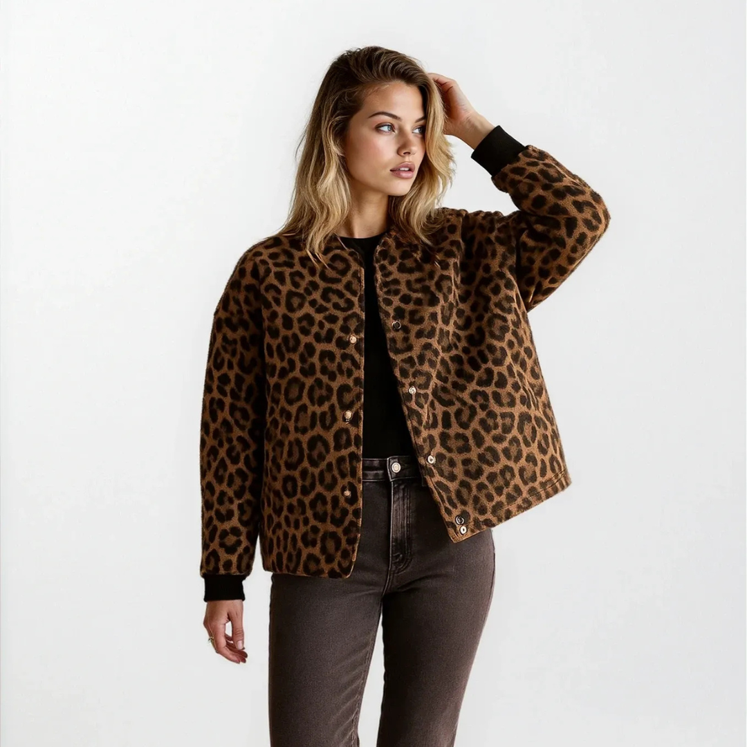 Women’s Leopard Print Bomber Jacket | Faux Fur Winter Coat
