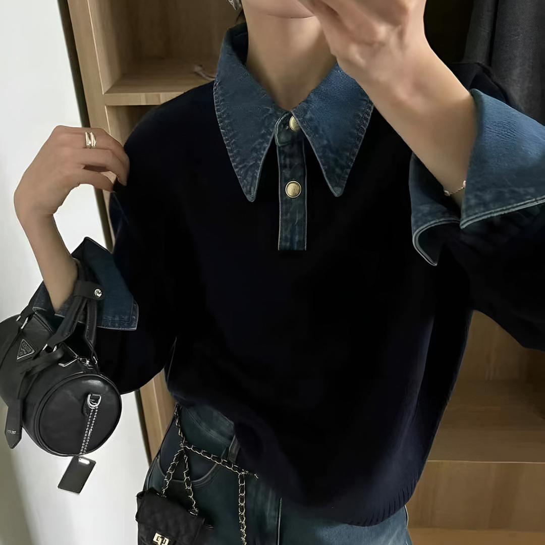 Women’s Two Tone Sweater | Collared Knit Pullover