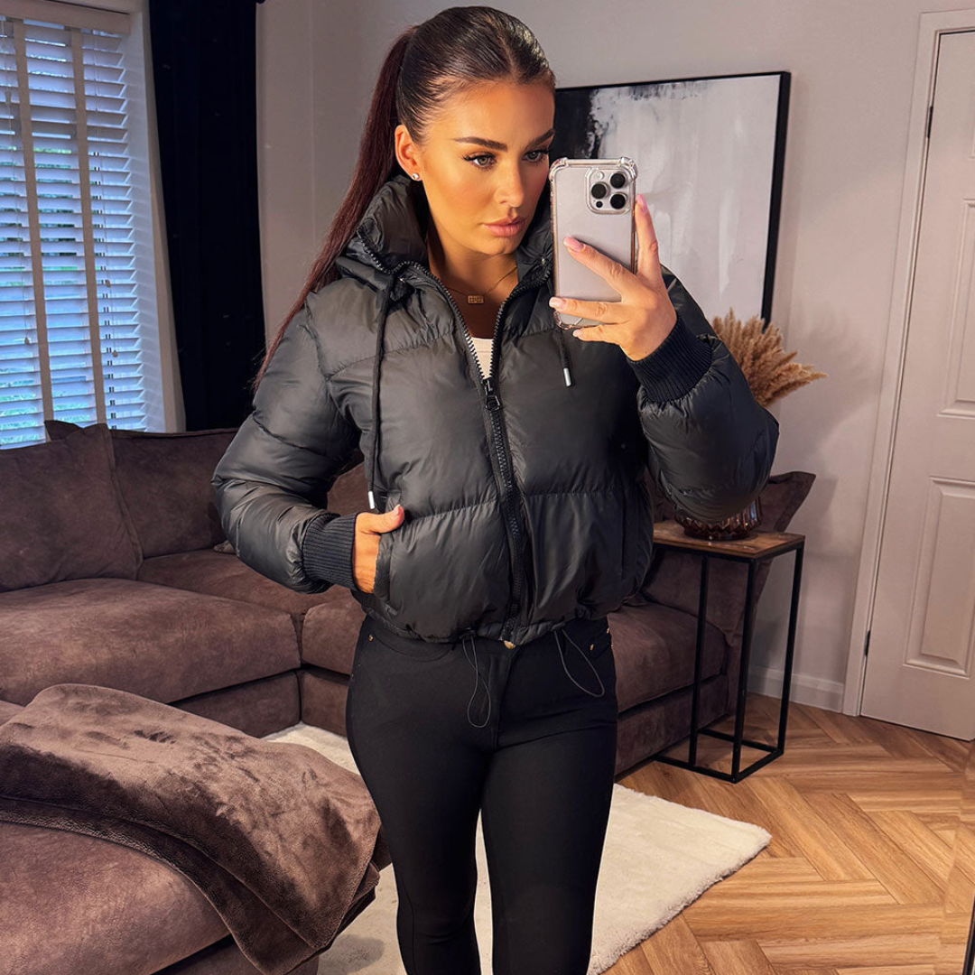 Women’s Waterproof Puffer Jacket | Black Hooded Quilted Winter Coat