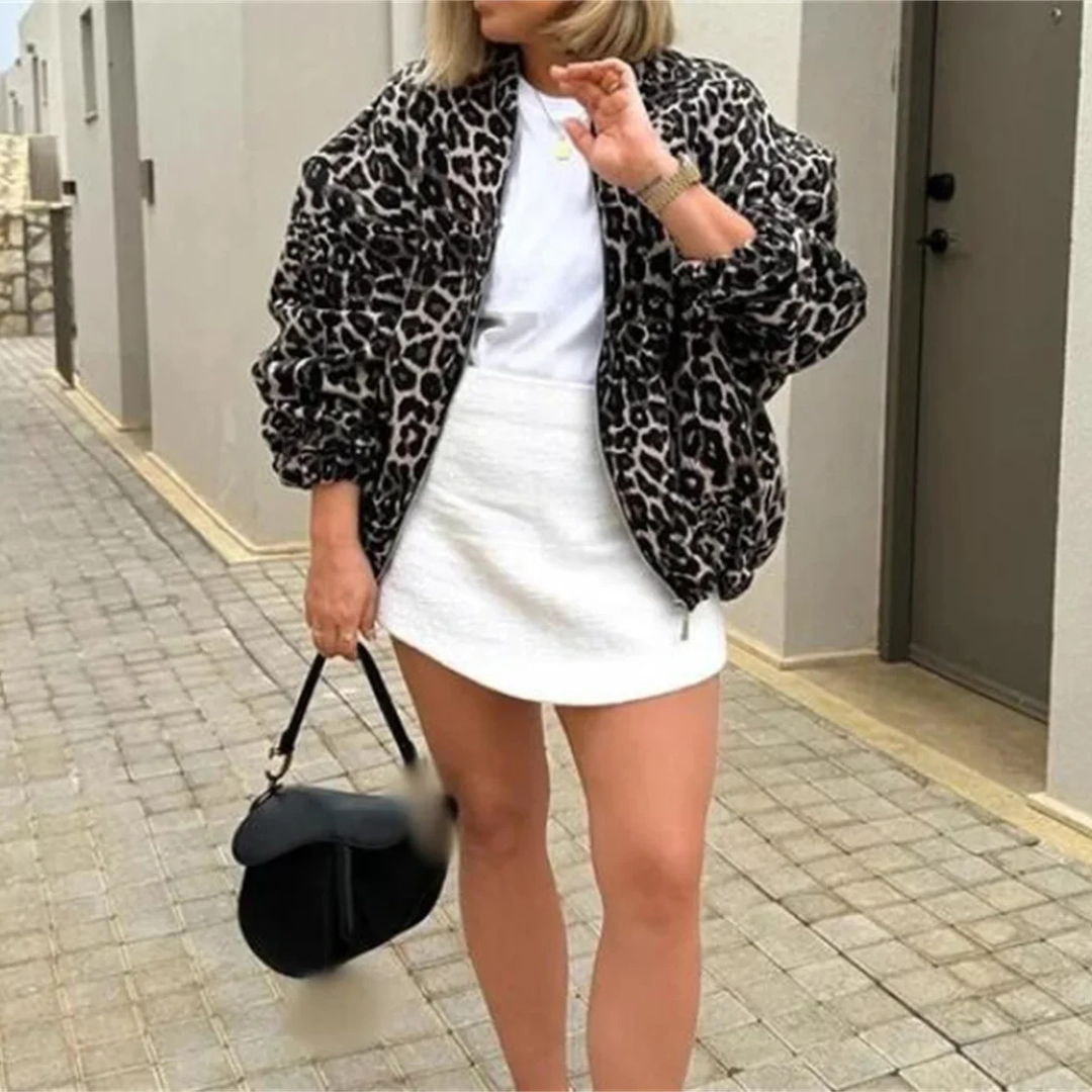 Women’s Leopard Print Bomber Jacket | Trendy Lightweight Outerwear