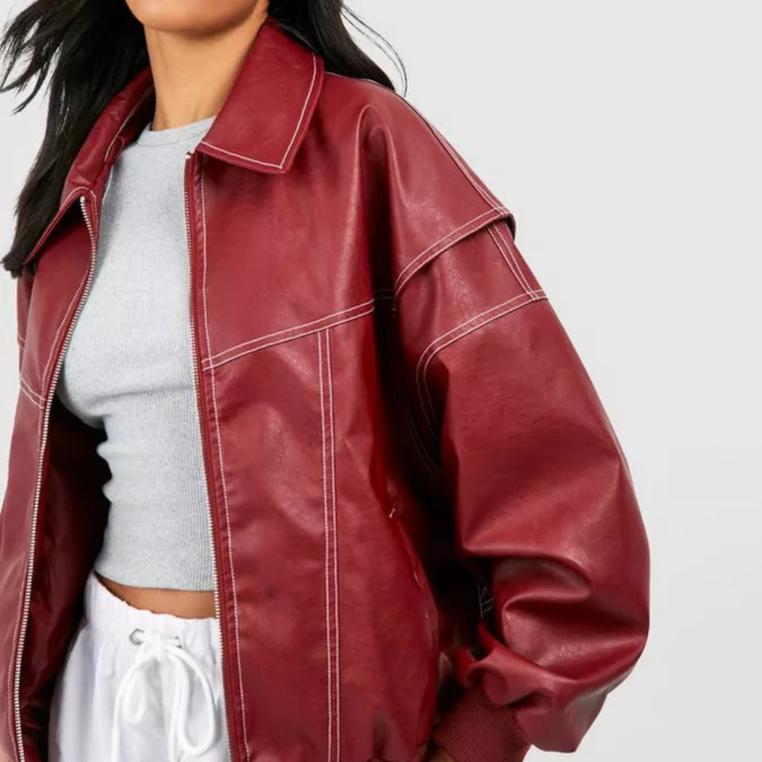 Women’s Oversized Leather Jacket | Red Faux Leather Coat
