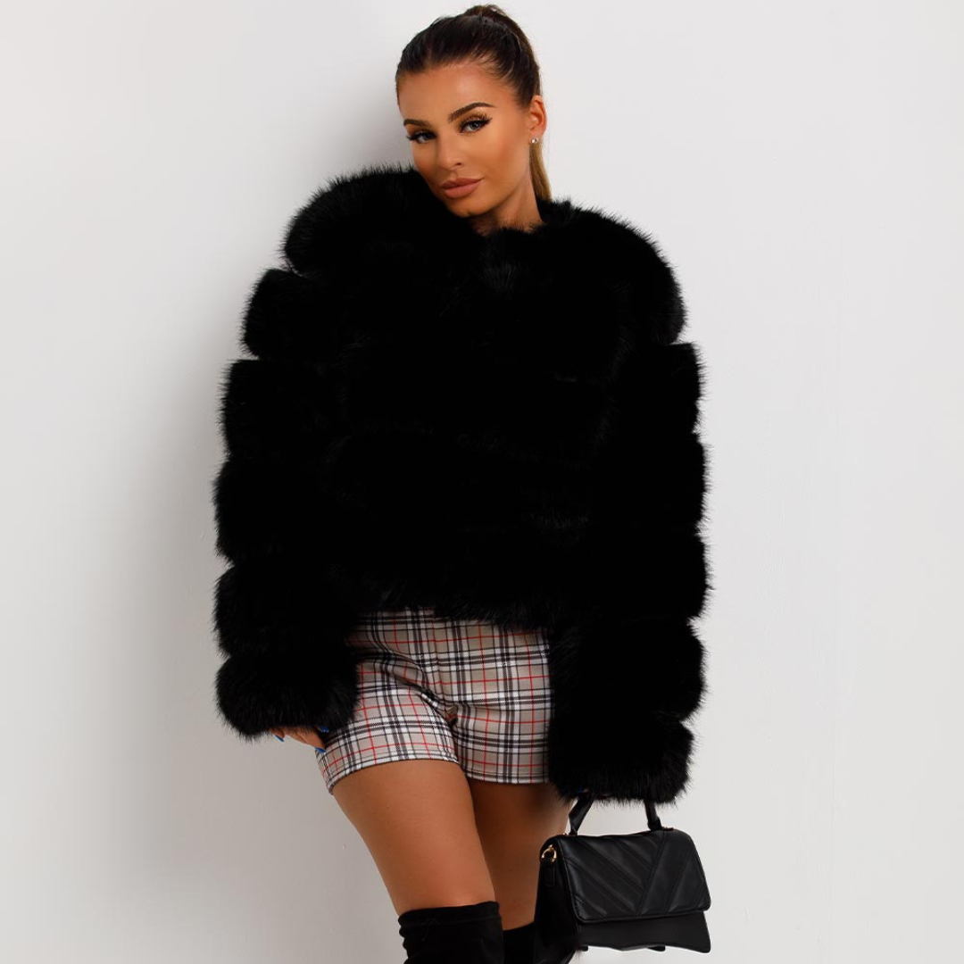 Women’s Black Faux Fur Coat | Soft Hook Fastening Winter Jacket
