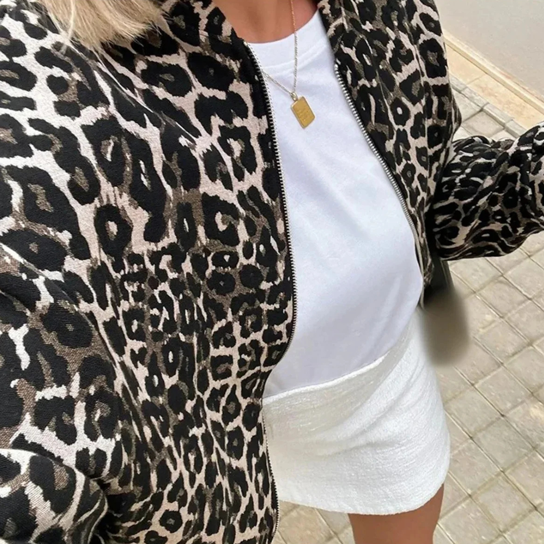 Women’s Leopard Print Bomber Jacket | Trendy Lightweight Outerwear