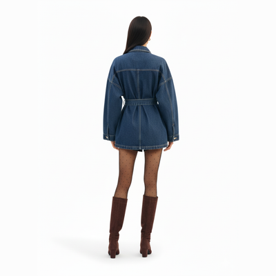 Women’s Belted Denim Jacket Dress | Long Sleeve Cargo Style