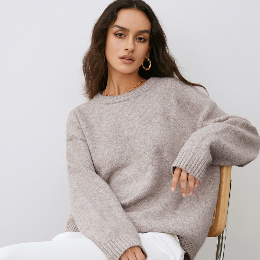Women’s Wool Crewneck Sweater | Drop Shoulder Knit Pullover