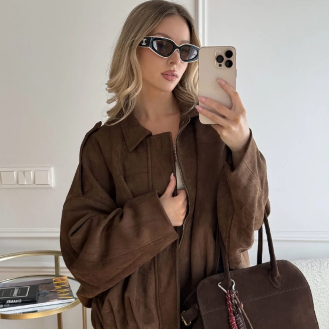 Women’s Suede Leather Jacket | Oversized Warm Winter Coat