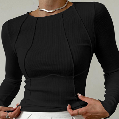 Women’s Long Sleeve Top | Basic Fitted Piping Detail
