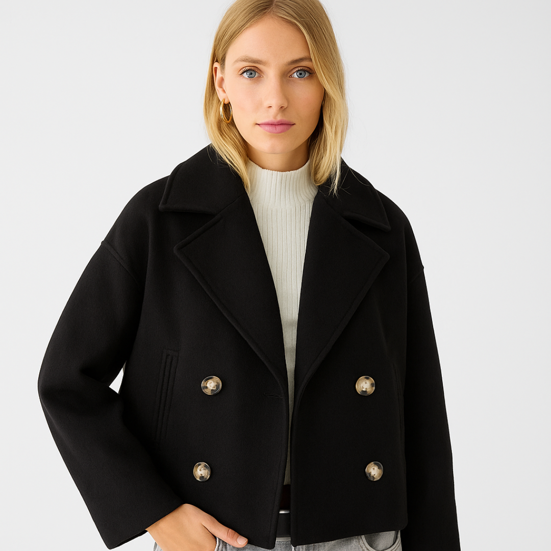 Women’s Short Wool Blend Coat | Double Breasted Winter Jacket