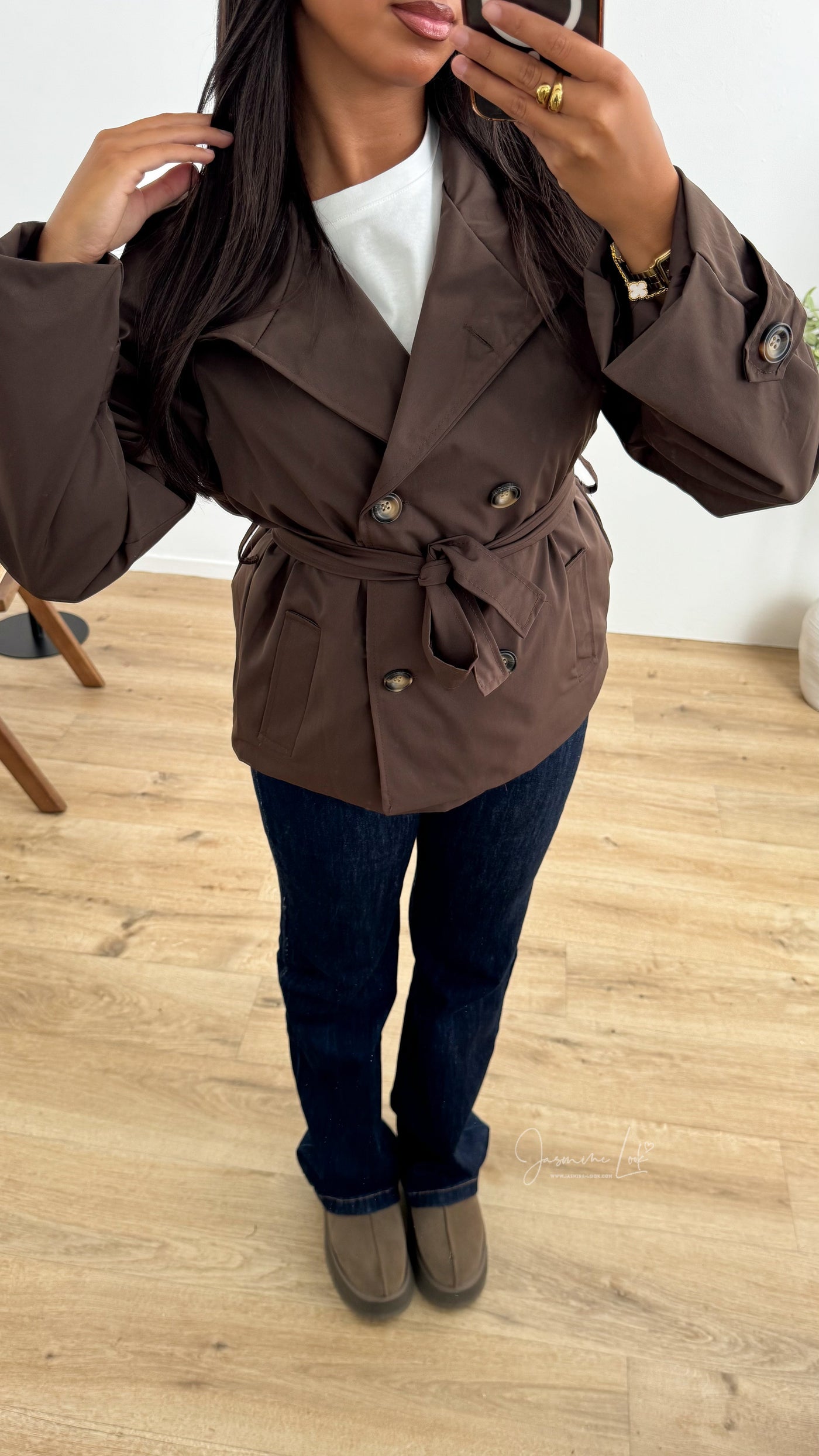 Women’s Short Trench Coat | Double Breasted Belted Jacket