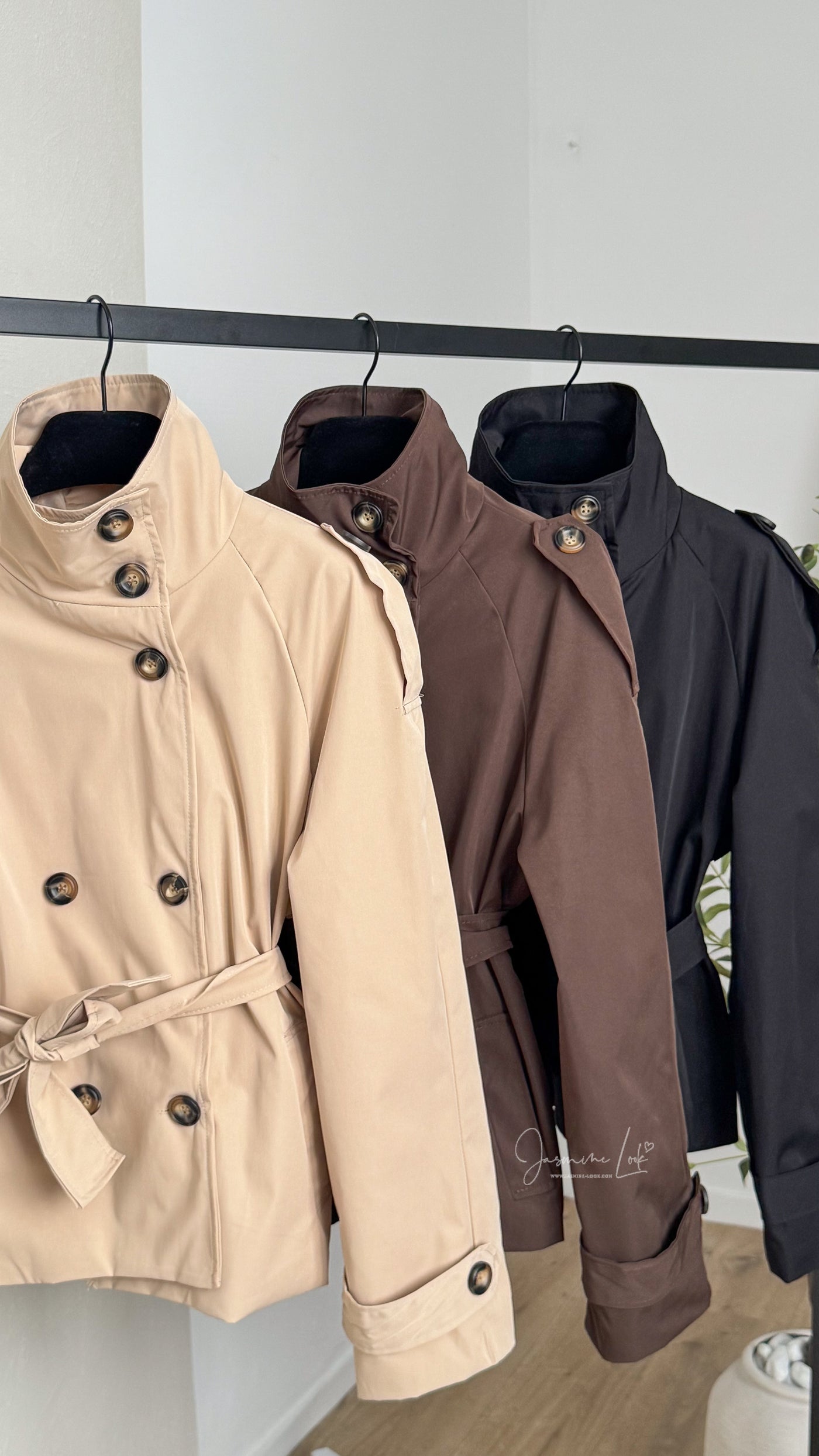 Women’s Short Trench Coat | Double Breasted Belted Jacket