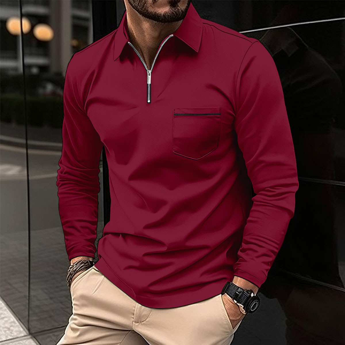 Men’s Long Sleeve Polo Shirt | Chest Pocket Design