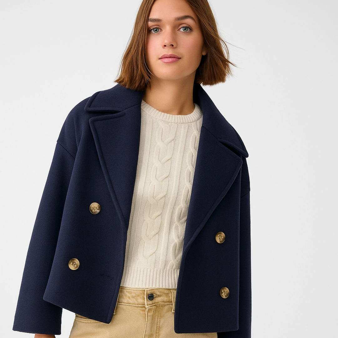 Women’s Short Wool Blend Coat | Double Breasted Winter Jacket