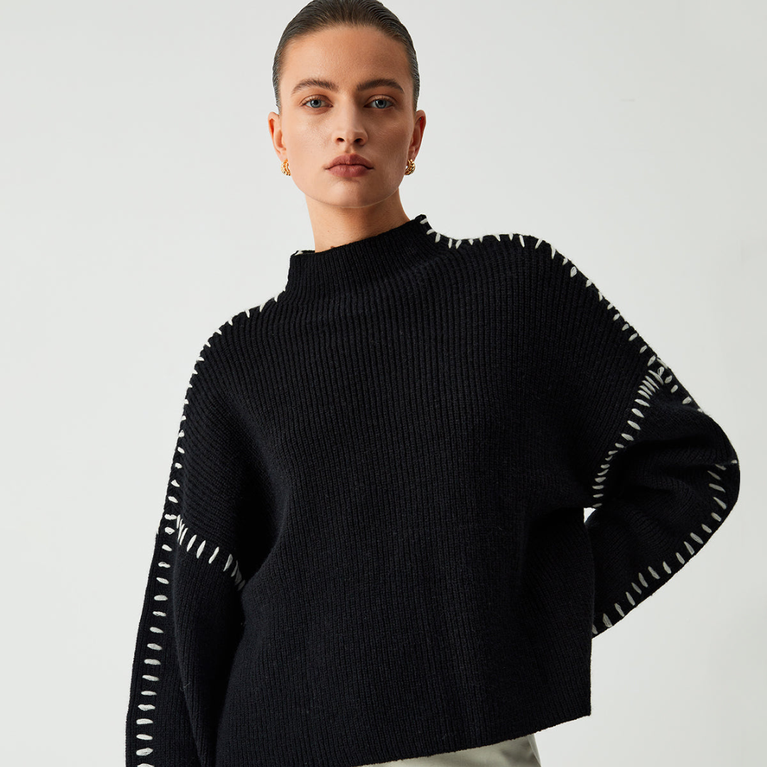 Women’s Oversized Mock Neck Sweater | Soft Ribbed Knit Pullover