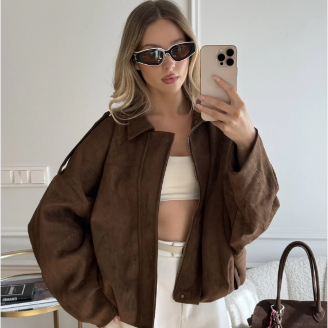 Women’s Suede Leather Jacket | Oversized Warm Winter Coat