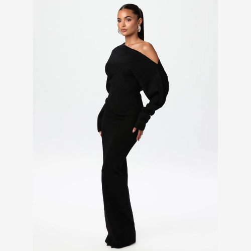 Women’s Off Shoulder Knit Maxi Dress | Stretchy & Elegant