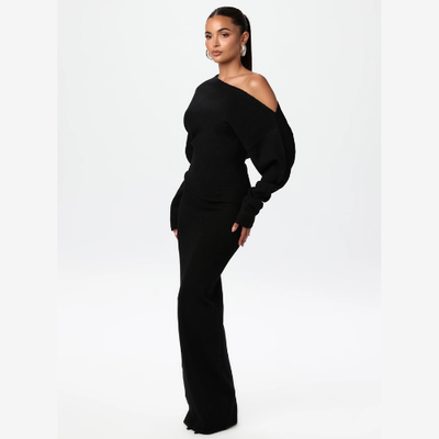 Women’s Off Shoulder Knit Maxi Dress | Stretchy & Elegant