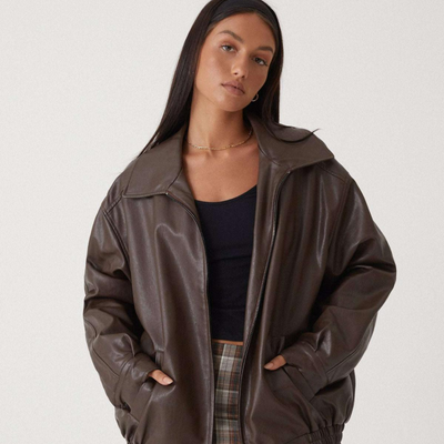 Women’s Oversized Leather Jacket | PU Faux Leather Biker Style