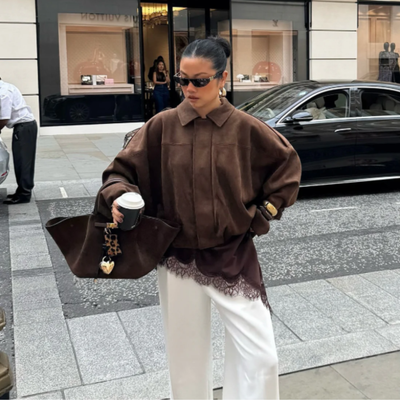 Women’s Suede Leather Jacket | Oversized Warm Winter Coat