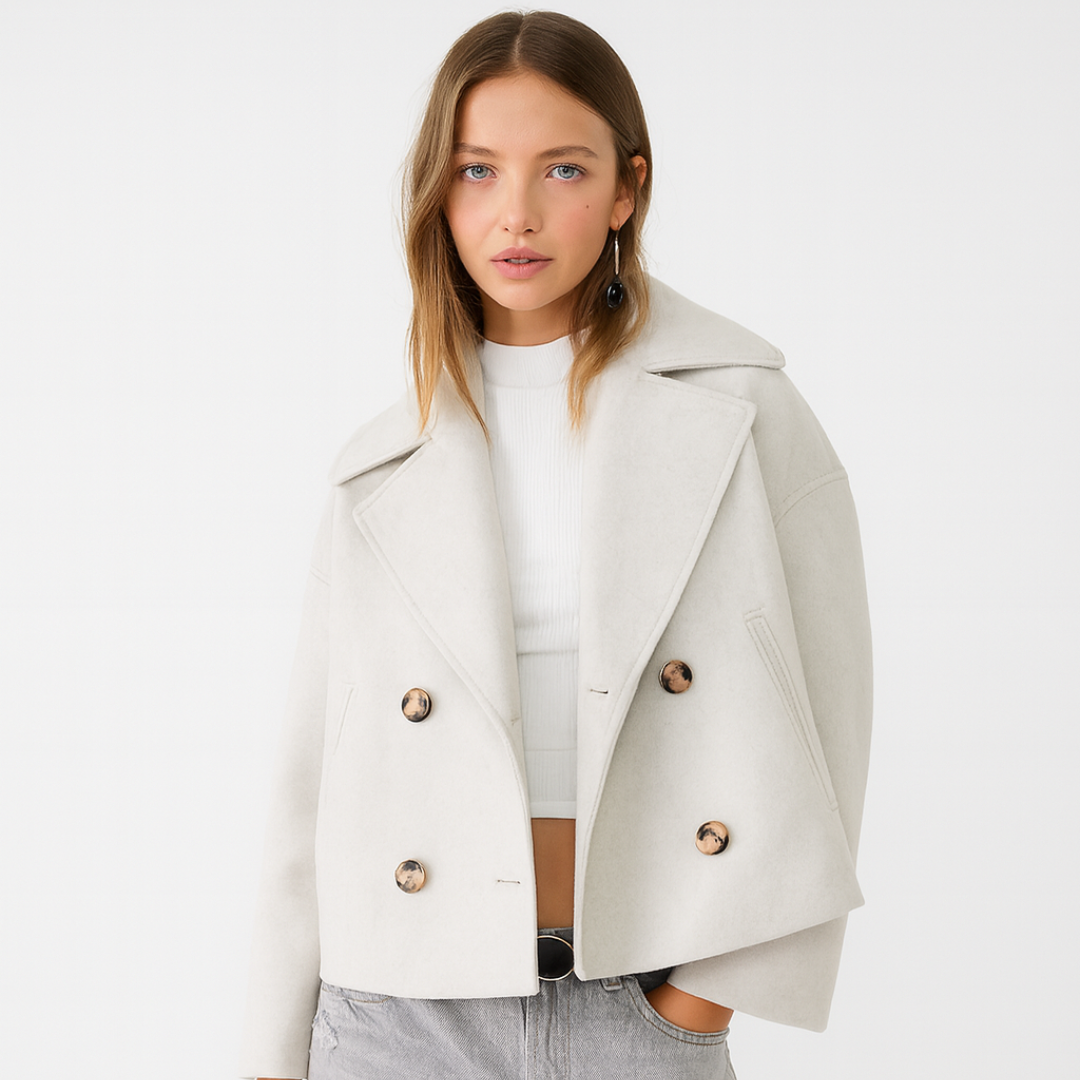 Women’s Short Wool Blend Coat | Double Breasted Winter Jacket