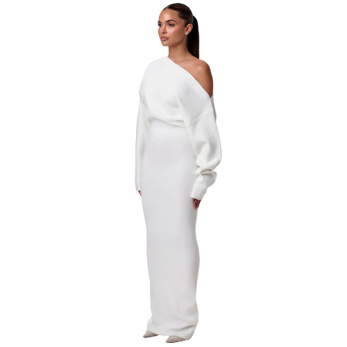 Women’s Off Shoulder Knit Maxi Dress | Stretchy & Elegant