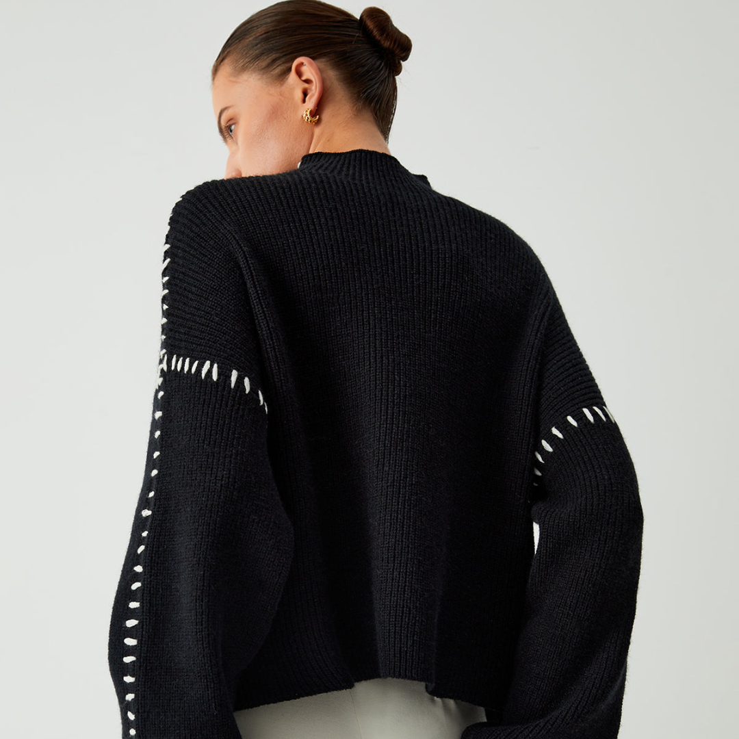 Women’s Oversized Mock Neck Sweater | Soft Ribbed Knit Pullover