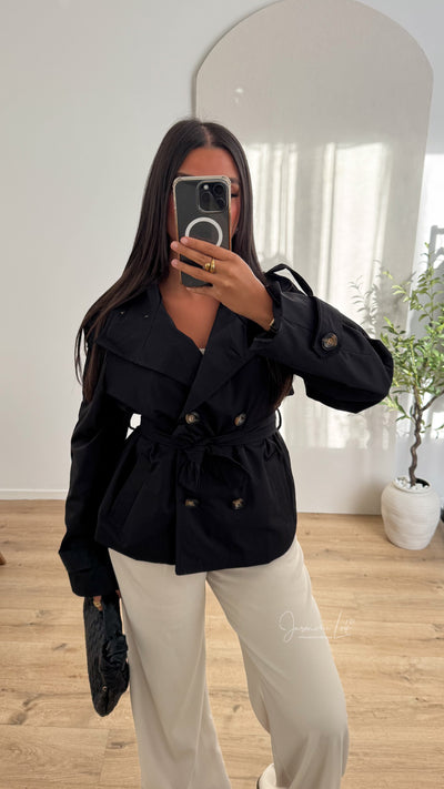 Women’s Short Trench Coat | Double Breasted Belted Jacket