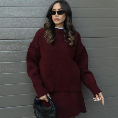 Women’s Knitted Co-ord Set | Long Sleeve Top & Skirt