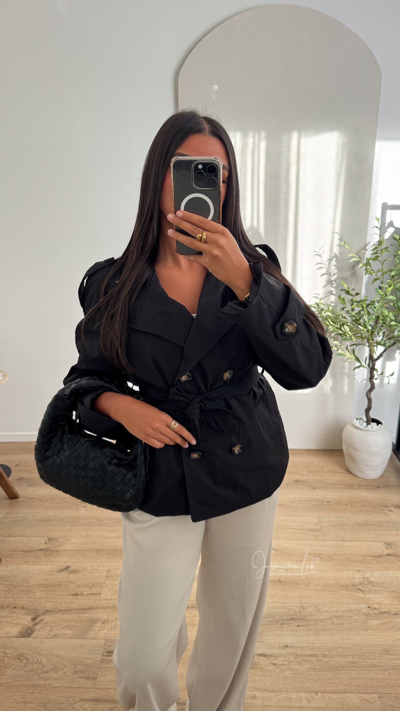 Women’s Short Trench Coat | Double Breasted Belted Jacket