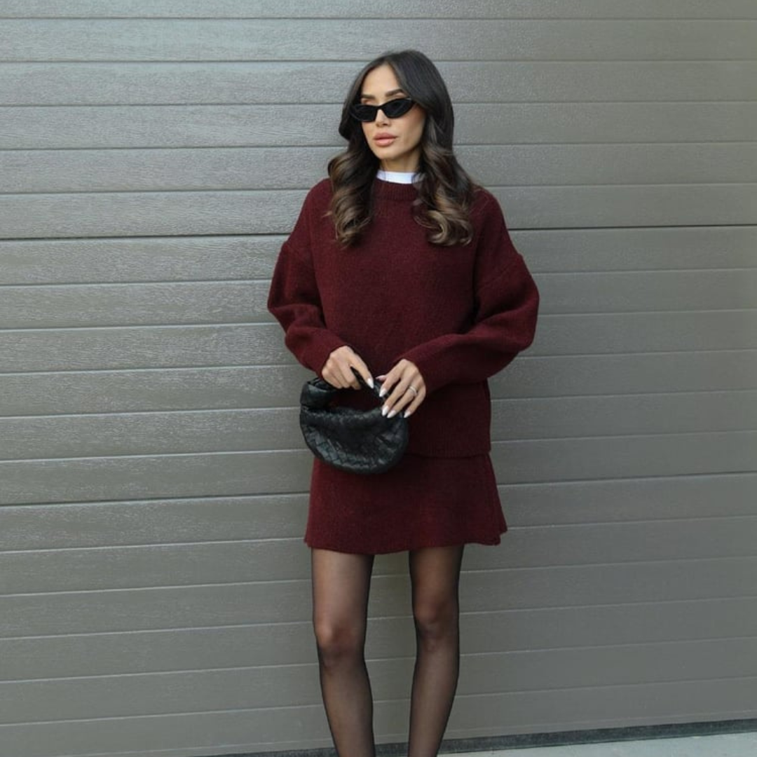 Women’s Knitted Co-ord Set | Long Sleeve Top & Skirt