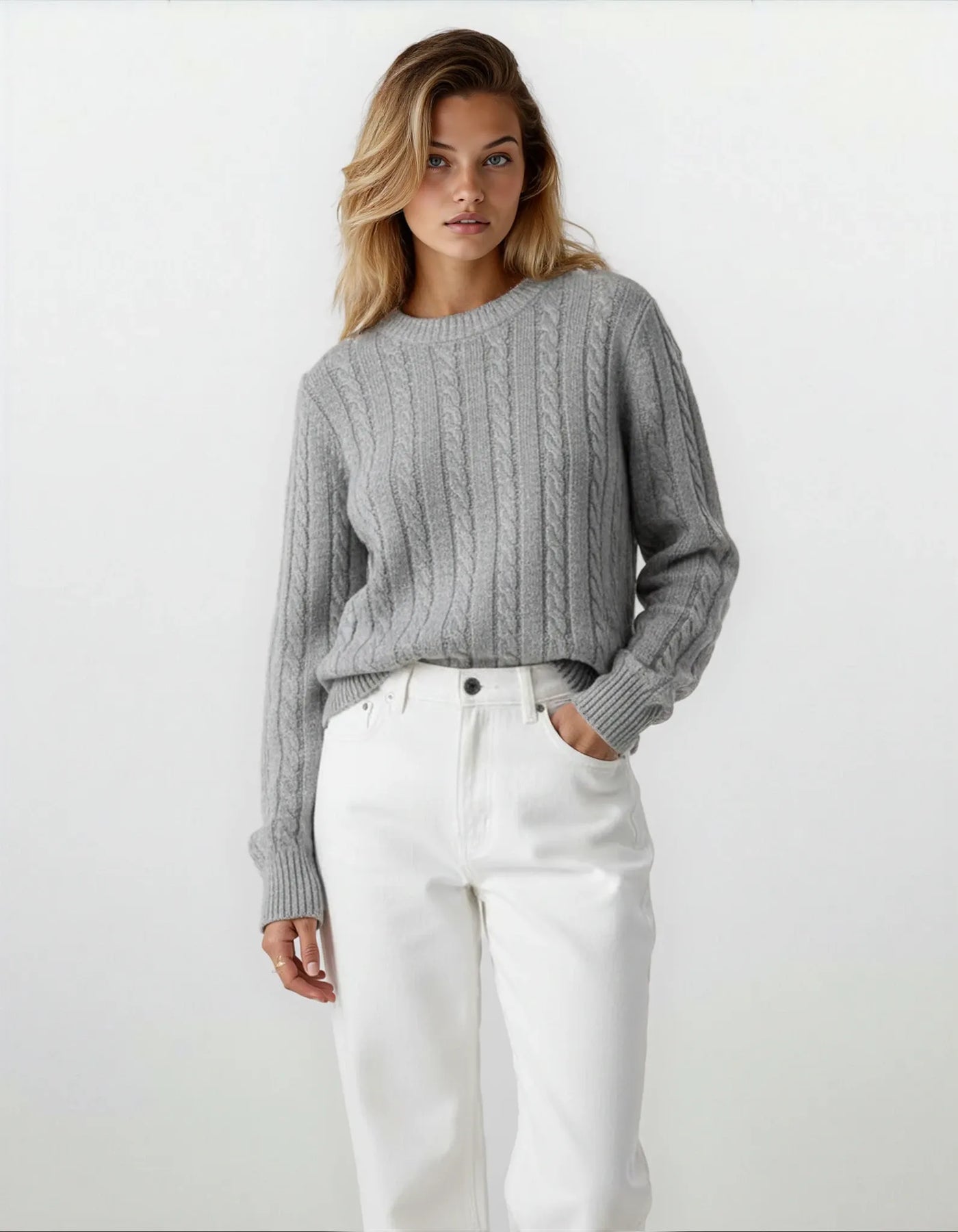 Women’s Cable Knit Sweater | Classic Cotton Crewneck Jumper