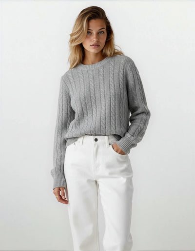 Women’s Cable Knit Sweater | Classic Cotton Crewneck Jumper