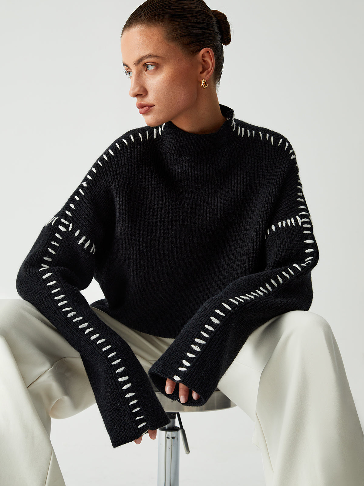 Women’s Oversized Mock Neck Sweater | Soft Ribbed Knit Pullover