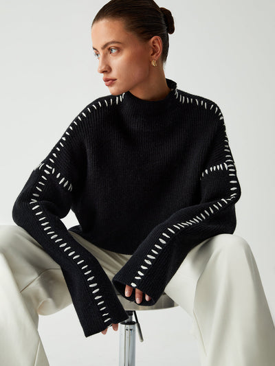 Women’s Oversized Mock Neck Sweater | Soft Ribbed Knit Pullover