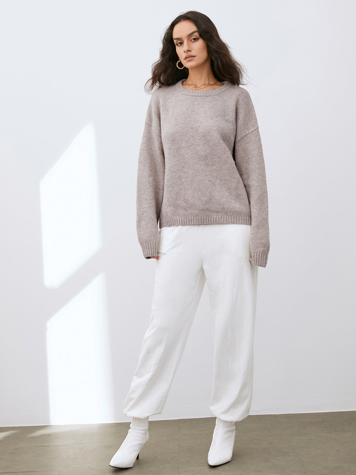 Women’s Wool Crewneck Sweater | Drop Shoulder Knit Pullover