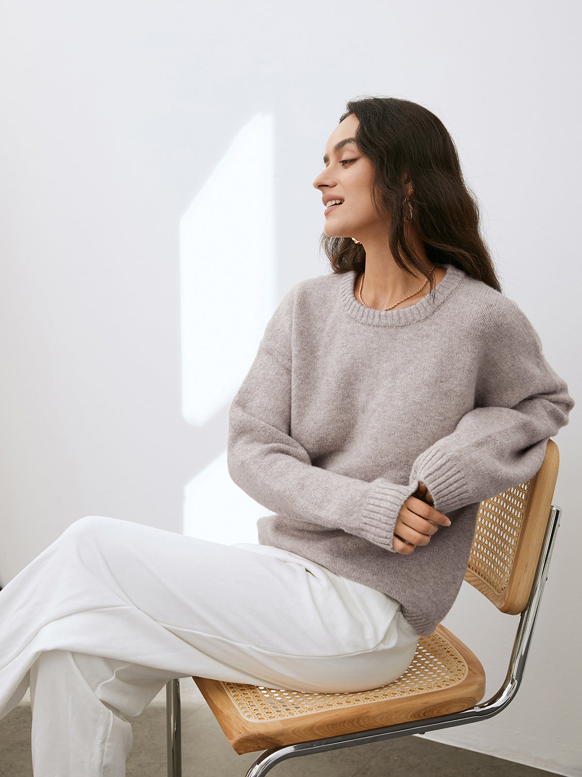 Women’s Wool Crewneck Sweater | Drop Shoulder Knit Pullover