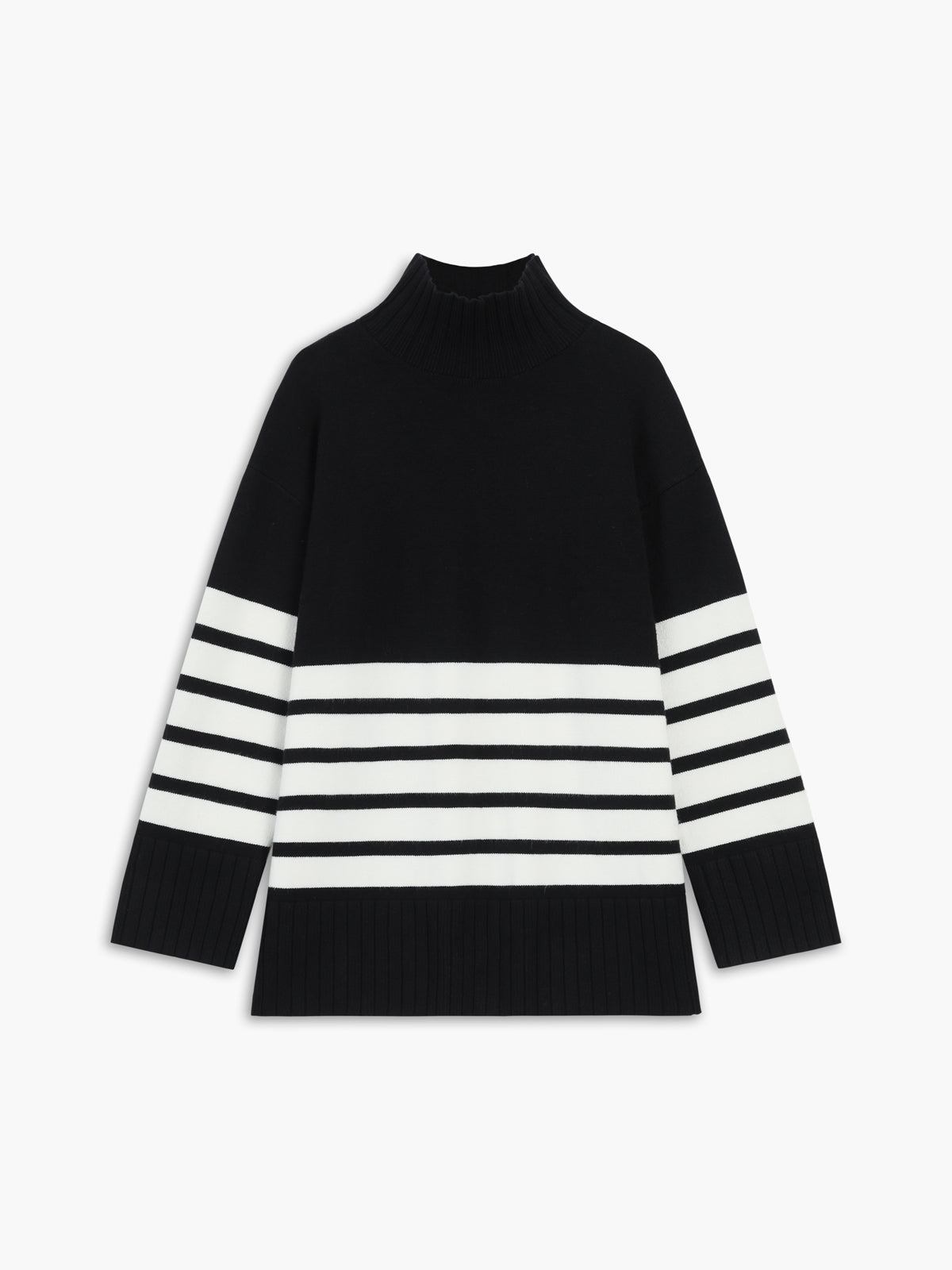 Women’s Striped Mock Neck Sweater | Soft Knit Long Sleeve Pullover