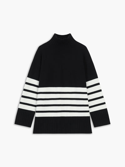 Women’s Striped Mock Neck Sweater | Soft Knit Long Sleeve Pullover