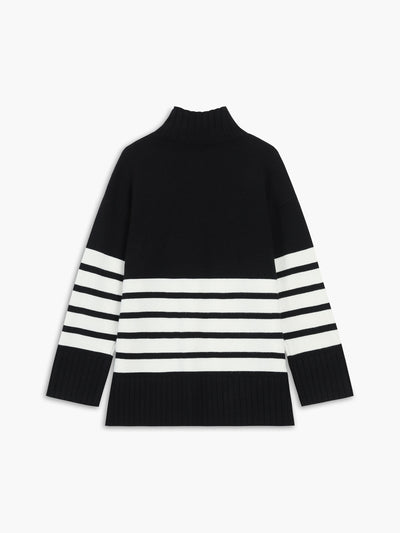 Women’s Striped Mock Neck Sweater | Soft Knit Long Sleeve Pullover