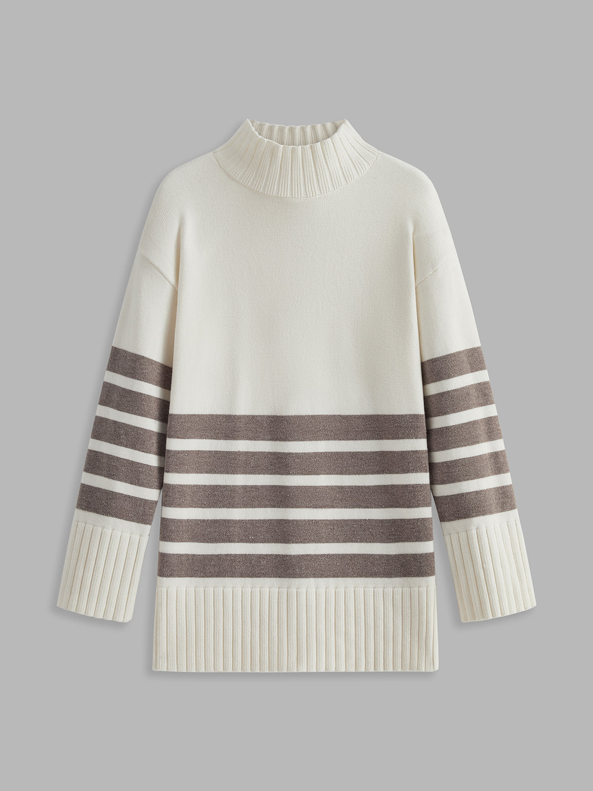 Women’s Striped Mock Neck Sweater | Soft Knit Long Sleeve Pullover
