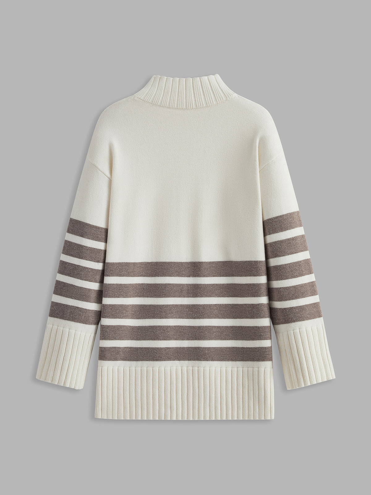 Women’s Striped Mock Neck Sweater | Soft Knit Long Sleeve Pullover