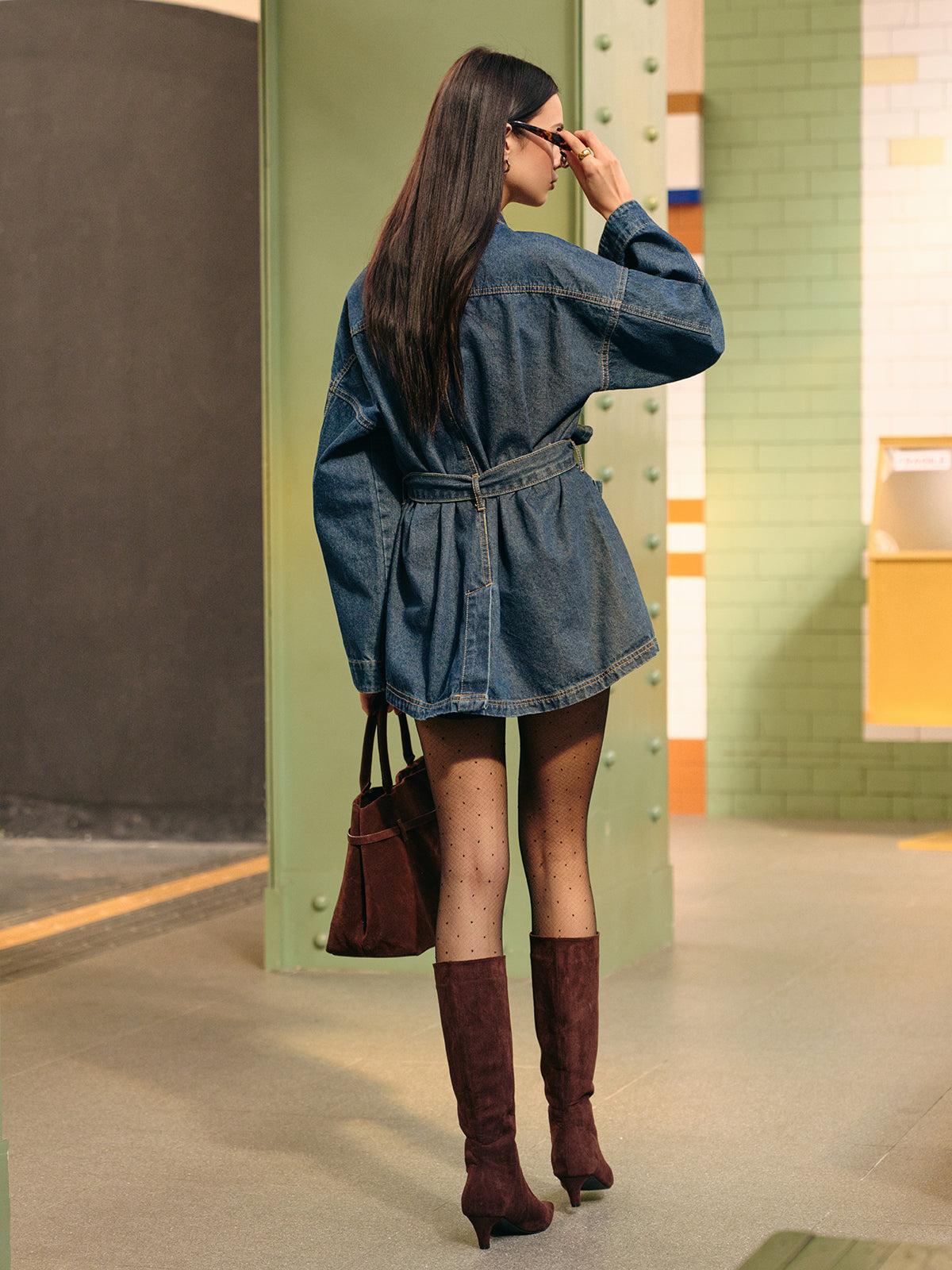 Women’s Belted Denim Jacket Dress | Long Sleeve Cargo Style