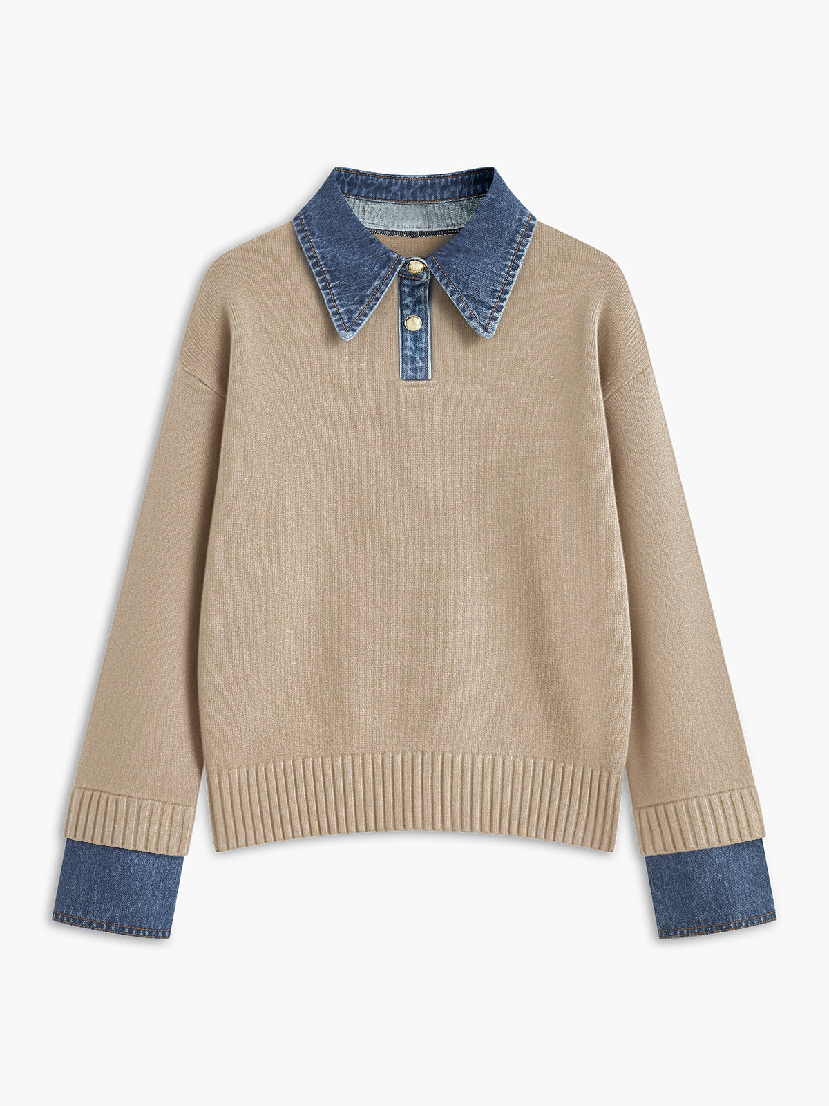 Women’s Two Tone Sweater | Collared Knit Pullover