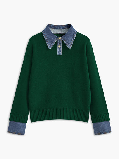 Women’s Two Tone Sweater | Collared Knit Pullover