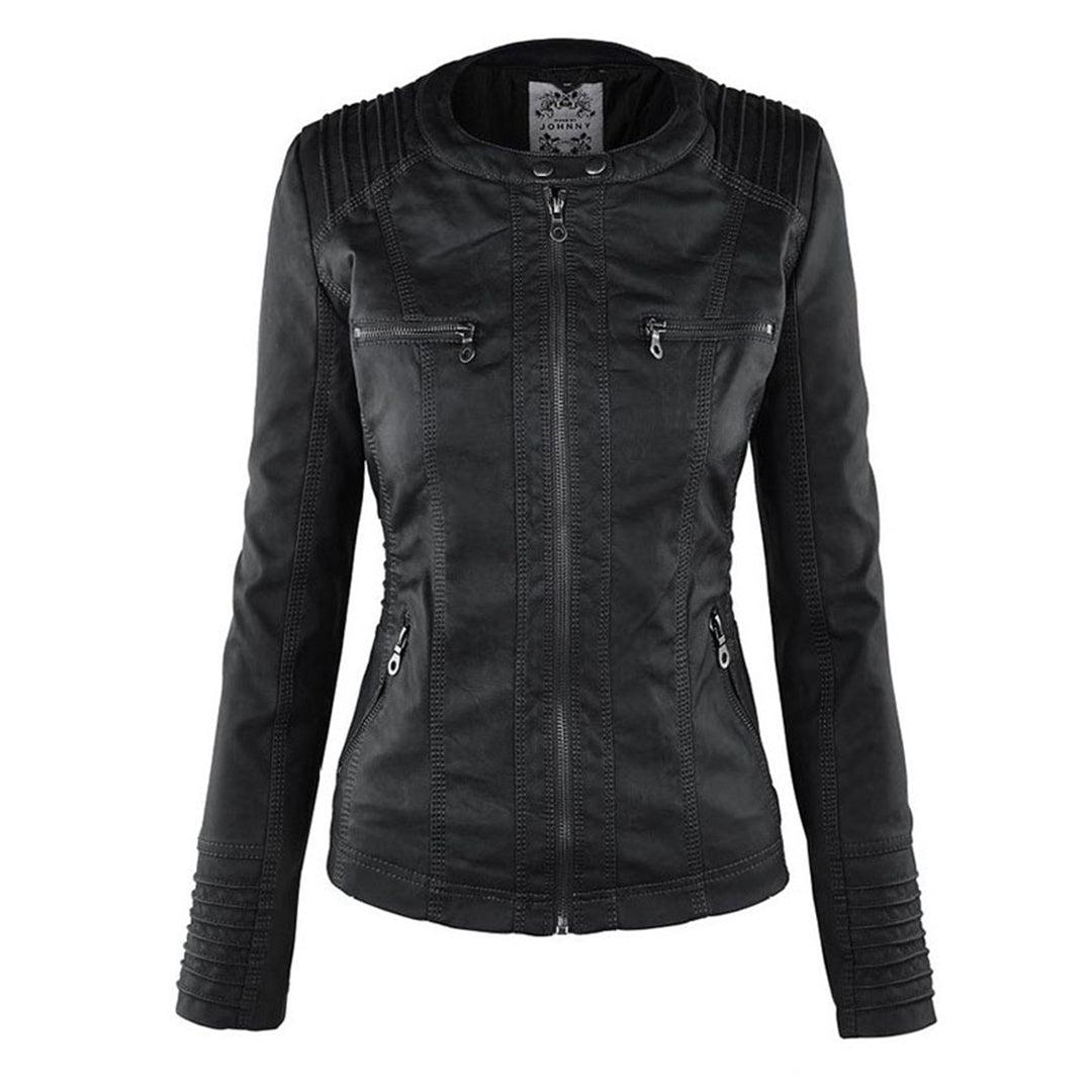 Women’s Waterproof Leather Jacket with Hood | Weather Resistant