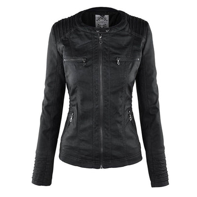 Women’s Waterproof Leather Jacket with Hood | Weather Resistant