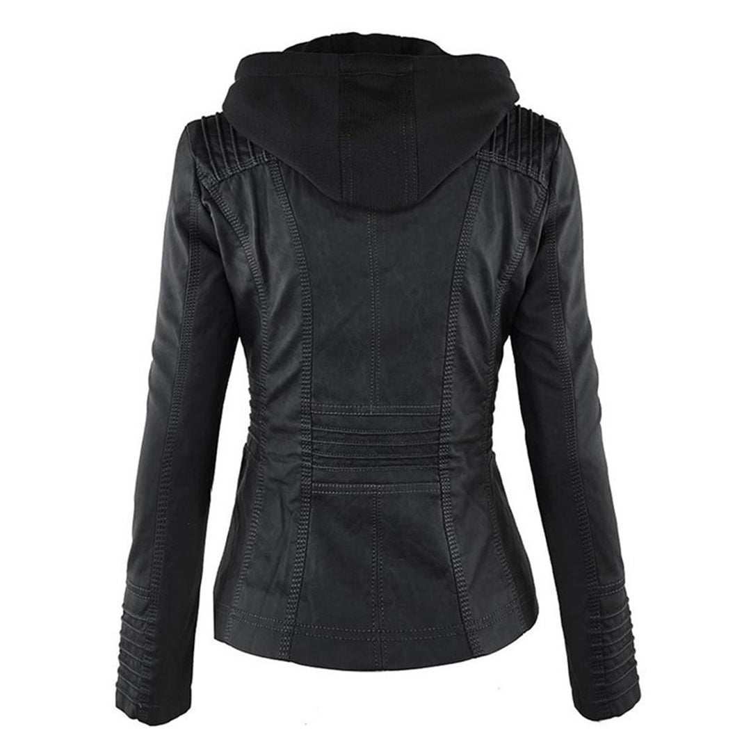 Women’s Waterproof Leather Jacket with Hood | Weather Resistant