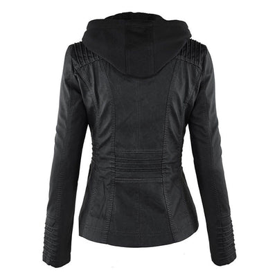 Women’s Waterproof Leather Jacket with Hood | Weather Resistant