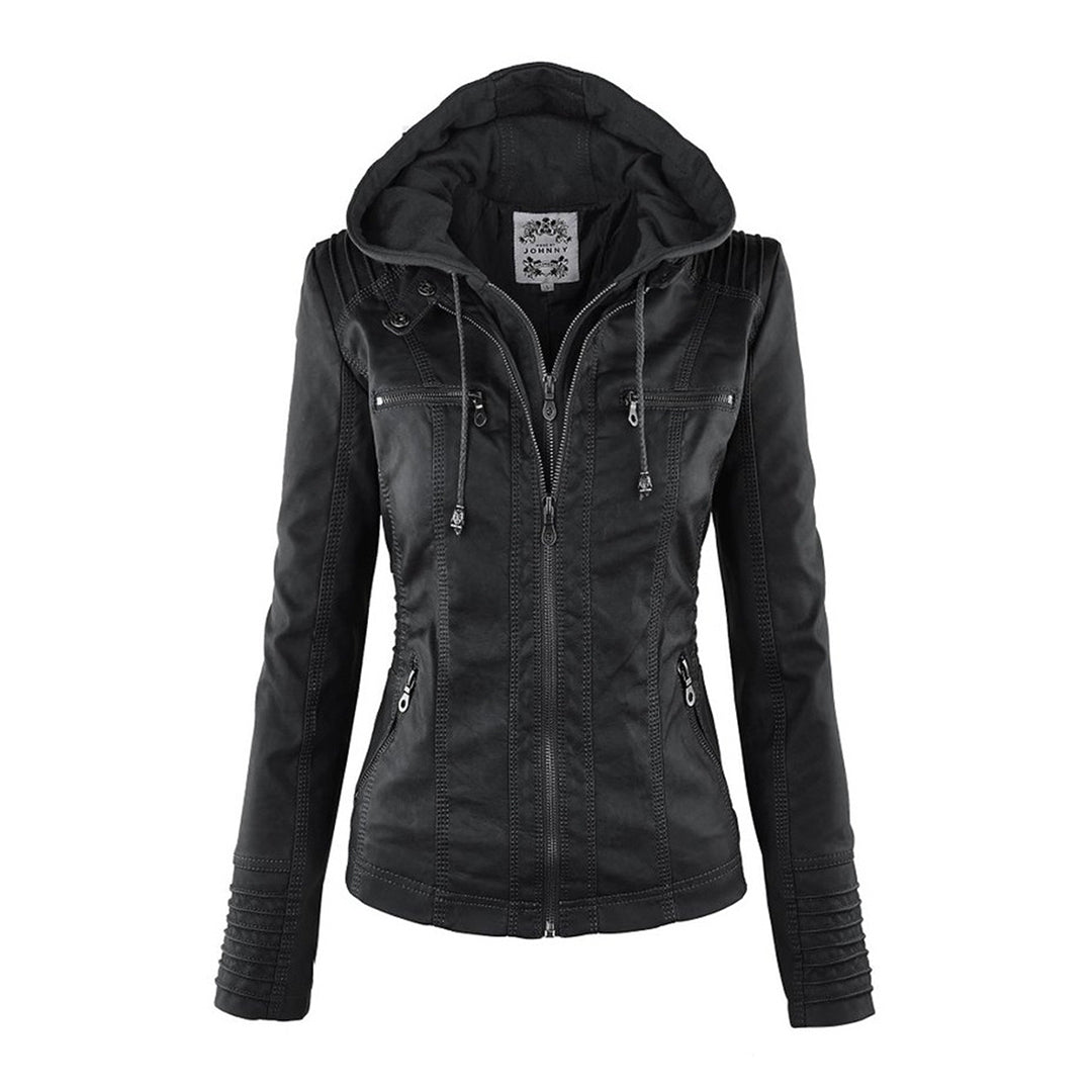Women’s Waterproof Leather Jacket with Hood | Weather Resistant